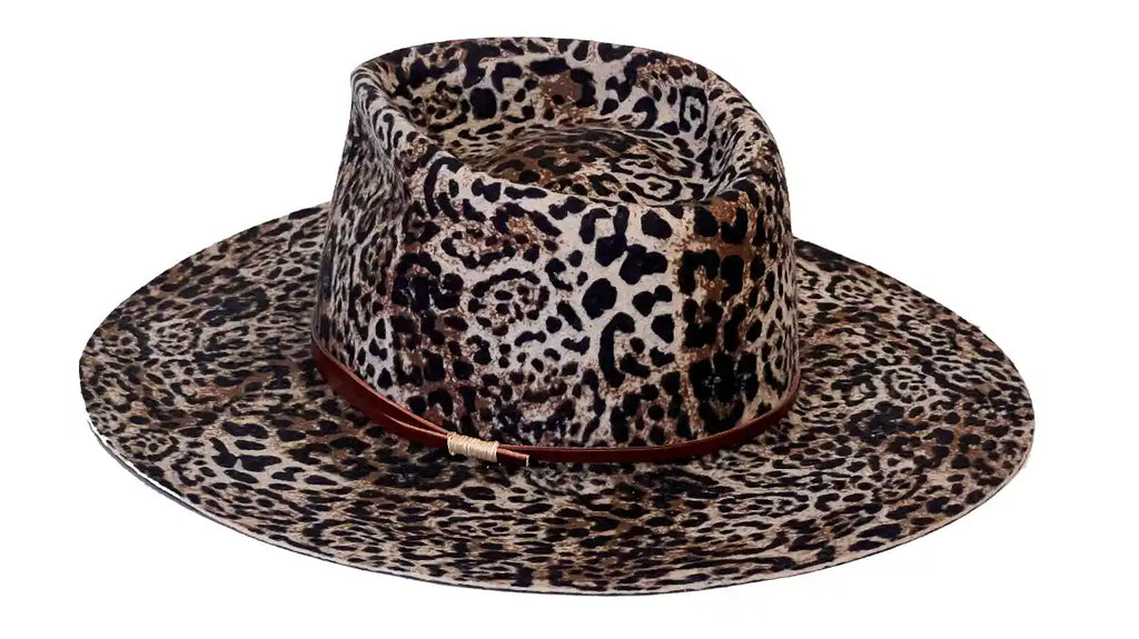 Amazonia – Pălărie Fedora din pâslă din blană cu imprimeu animal lucrată manual: Pălărie unisex cu bor larg