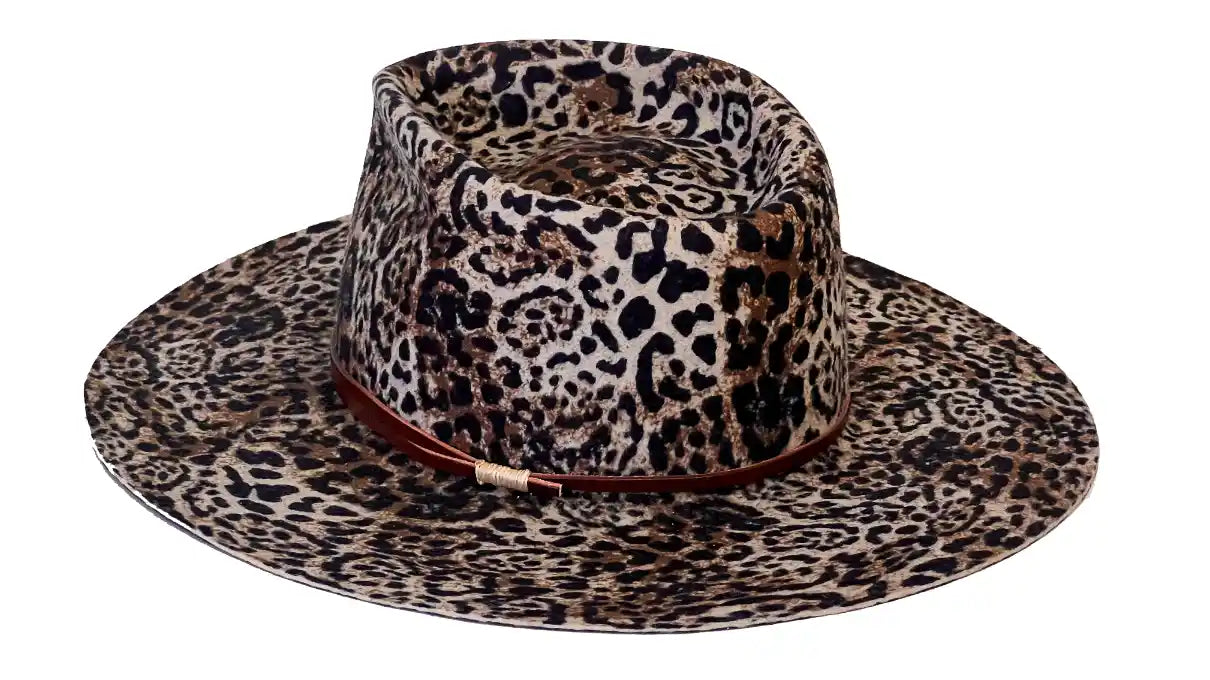 Amazonia – Pălărie Fedora din pâslă din blană cu imprimeu animal lucrată manual: Pălărie unisex cu bor larg