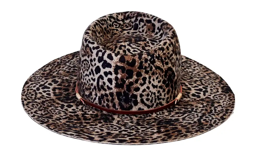 Amazonia – Pălărie Fedora din pâslă din blană cu imprimeu animal lucrată manual: Pălărie unisex cu bor larg