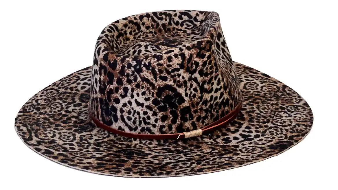 Amazonia – Pălărie Fedora din pâslă din blană cu imprimeu animal lucrată manual: Pălărie unisex cu bor larg