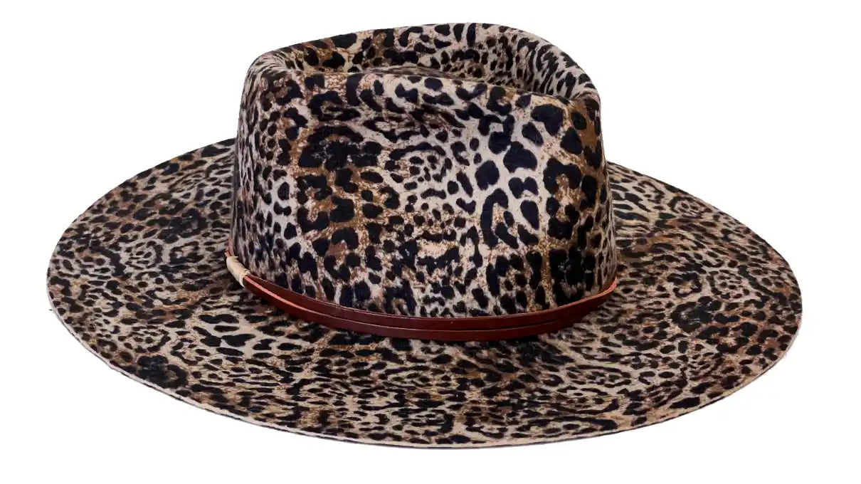 Amazonia – Pălărie Fedora din pâslă din blană cu imprimeu animal lucrată manual: Pălărie unisex cu bor larg