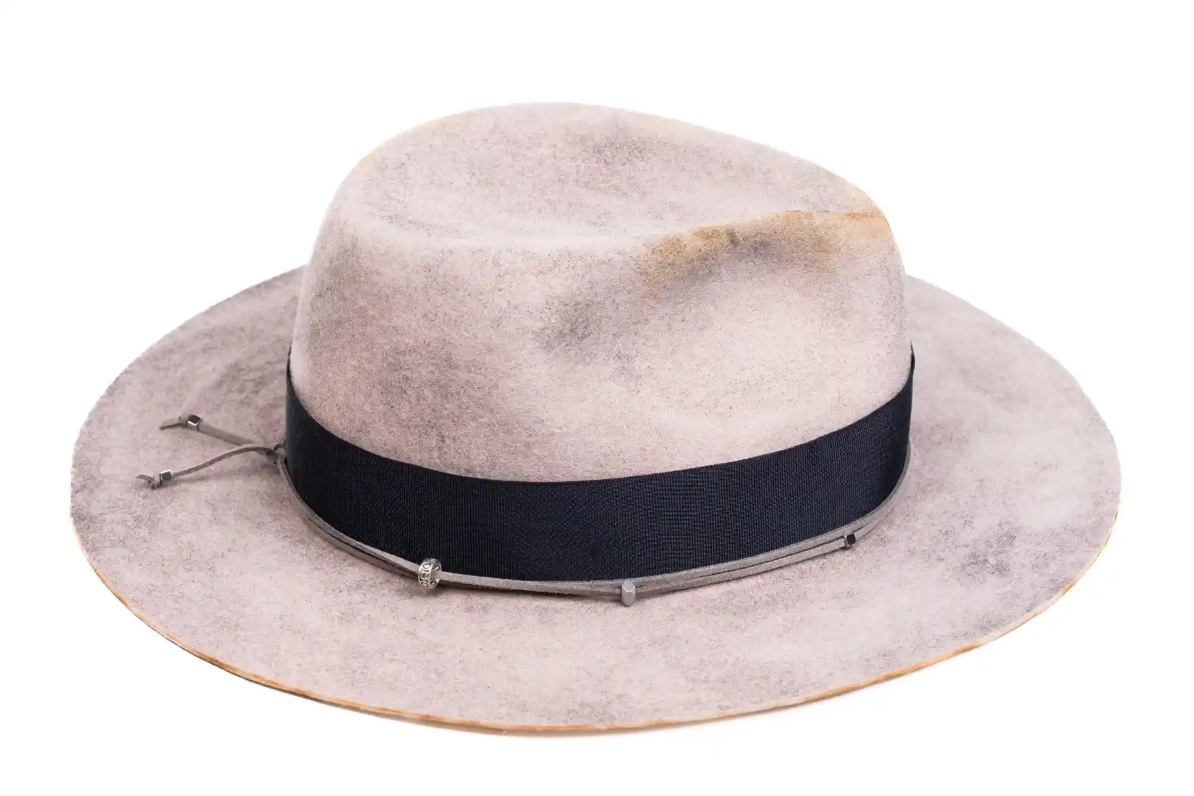 Ashford – Distressed Grey Fedora with Navy Band & Silver Details