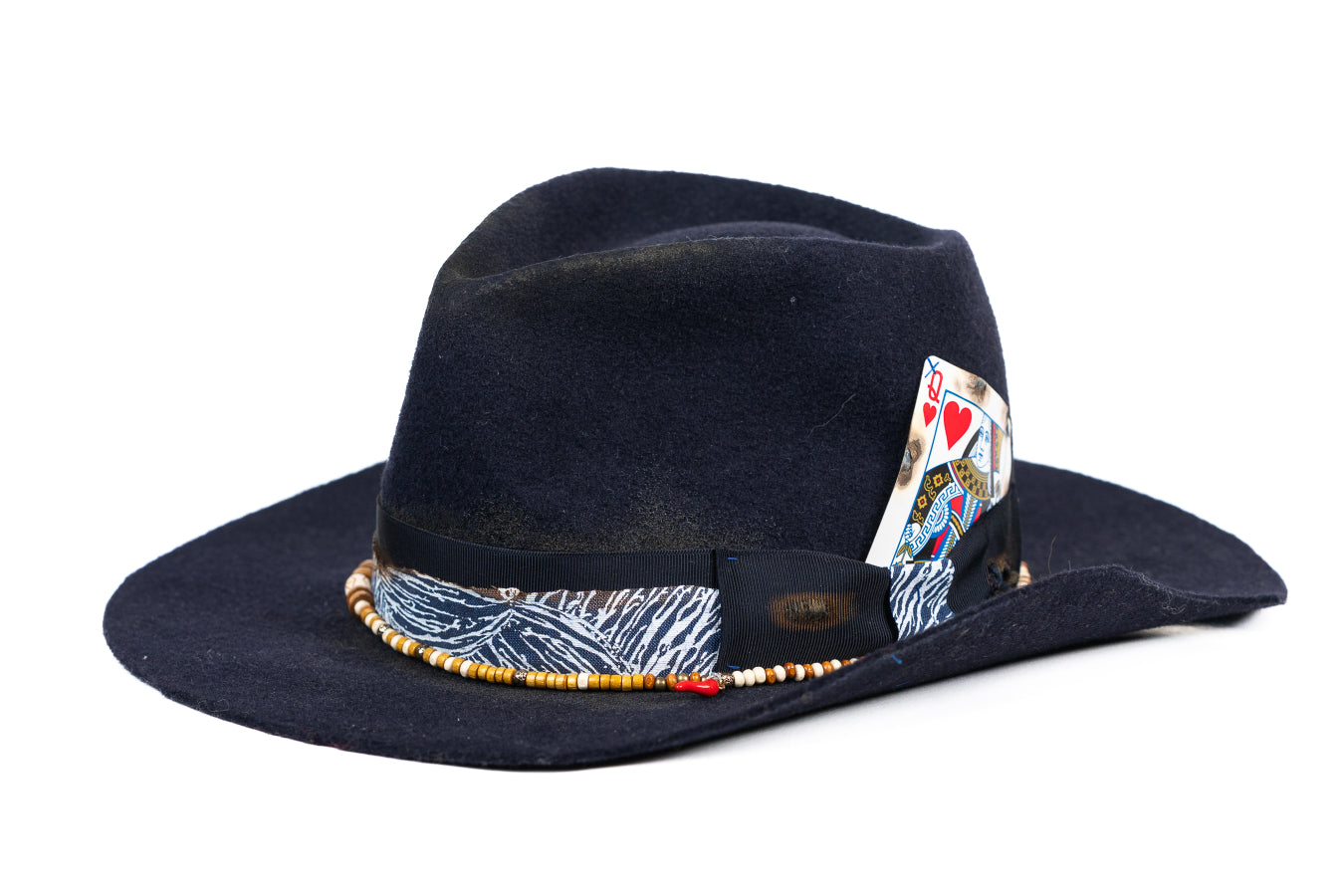 High Stakes – Deep blue Felt Hat with Playing Card Detail