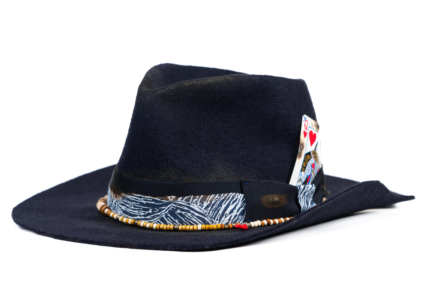 High Stakes – Deep blue Felt Hat with Playing Card Detail - size 56