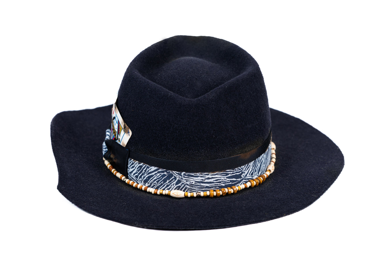 High Stakes – Deep blue Felt Hat with Playing Card Detail - size 56