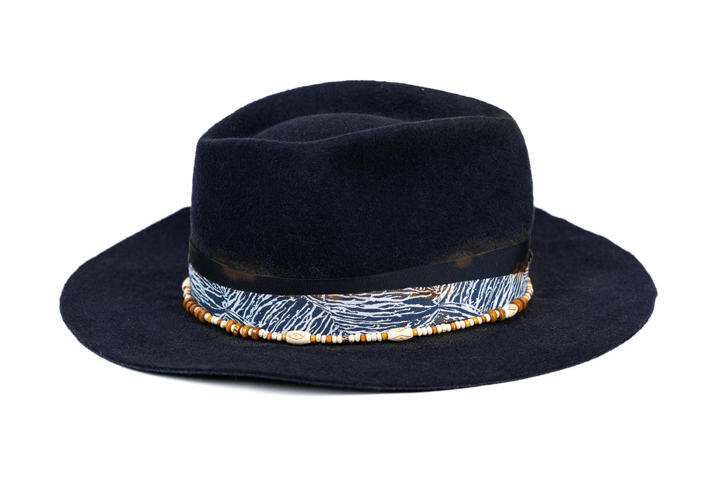 High Stakes – Deep blue Felt Hat with Playing Card Detail - size 56