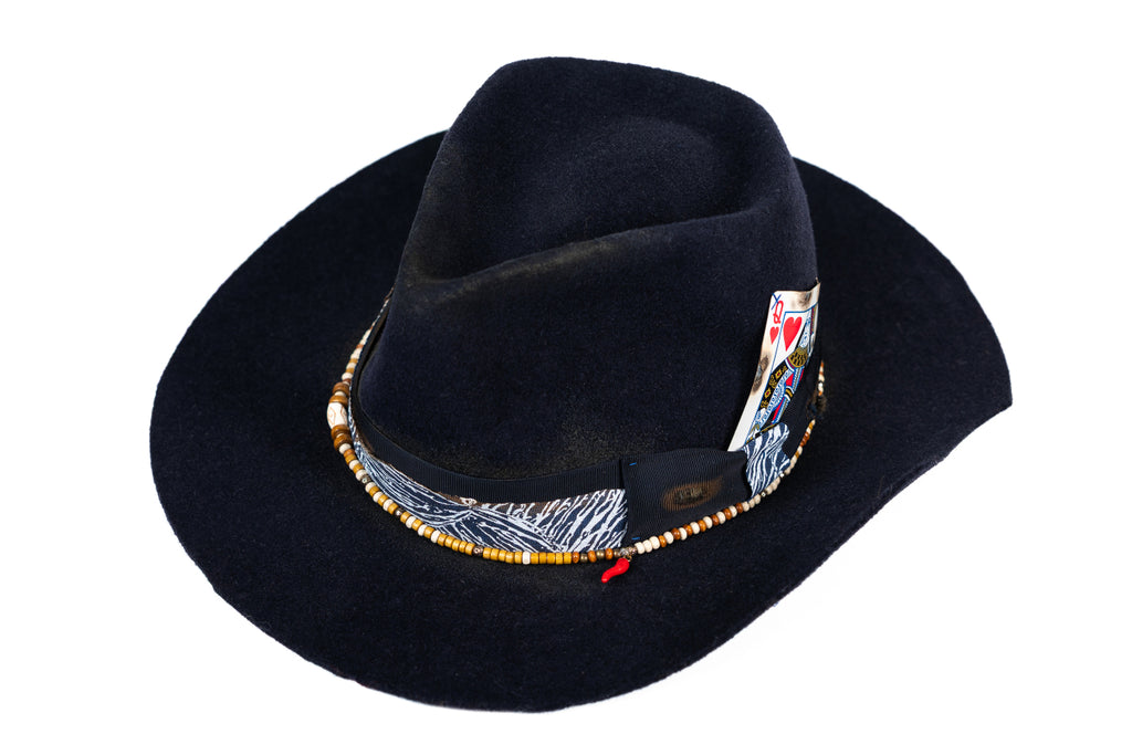 High Stakes – Deep blue Felt Hat with Playing Card Detail - size 56