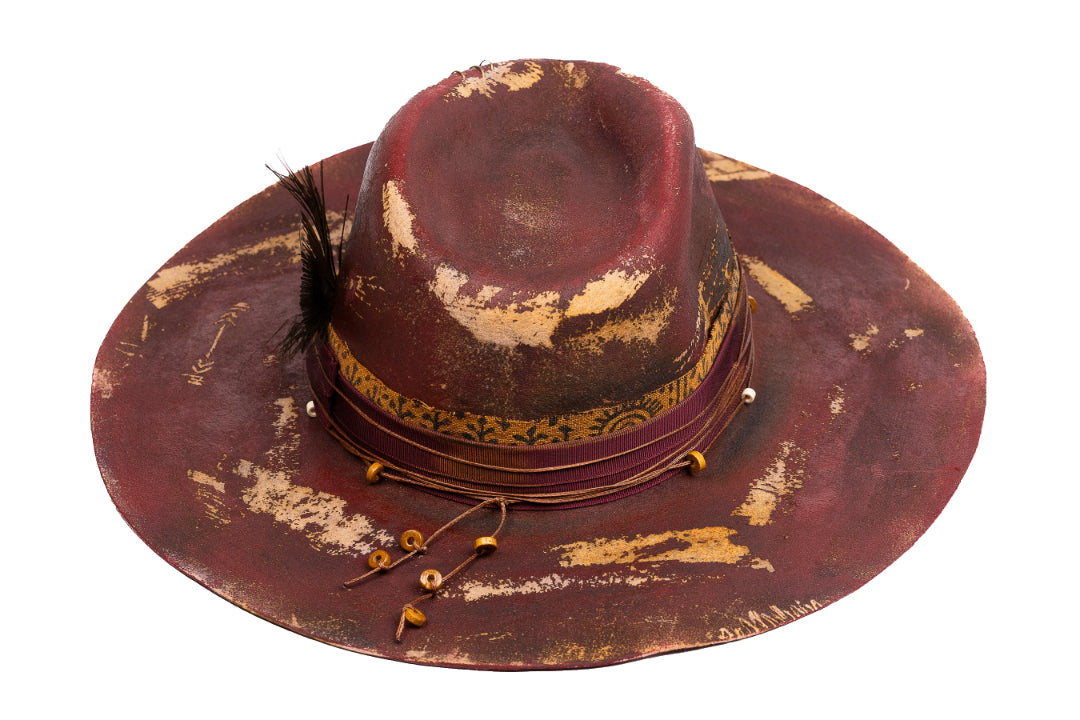 Phoenix Blood – Distressed Artisan Fedora with Peacock Plume