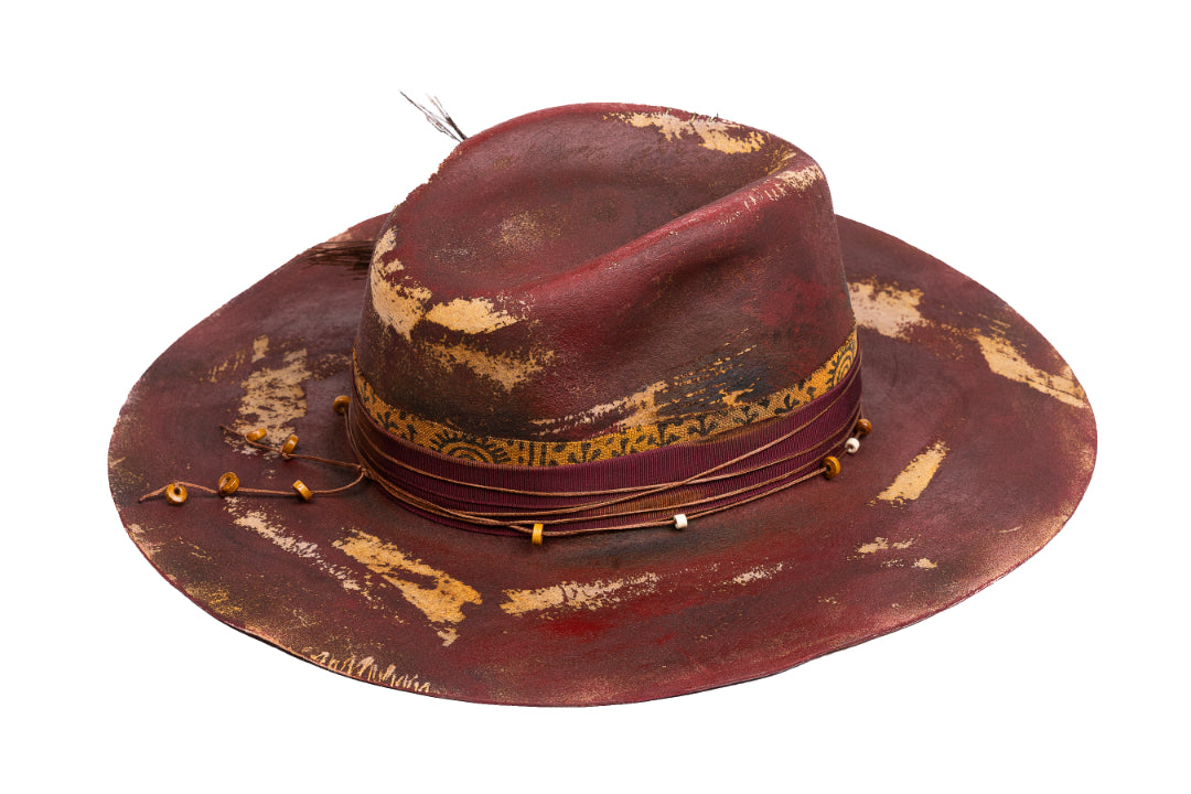 Phoenix Blood – Distressed Artisan Fedora with Peacock Plume