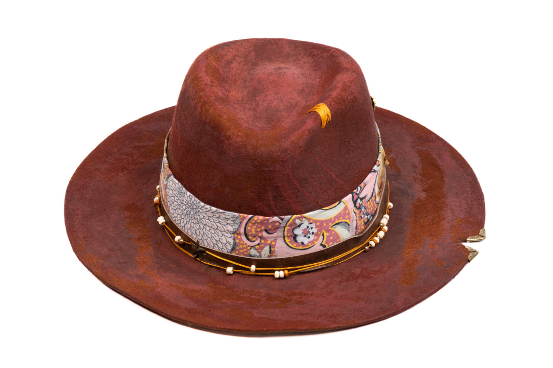 Mariposa – Distressed Terracotta Fedora with Brass Accents