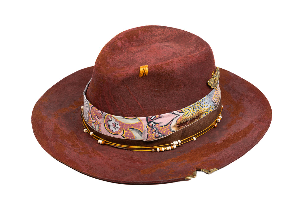 Mariposa – Distressed Terracotta Fedora with Brass Accents
