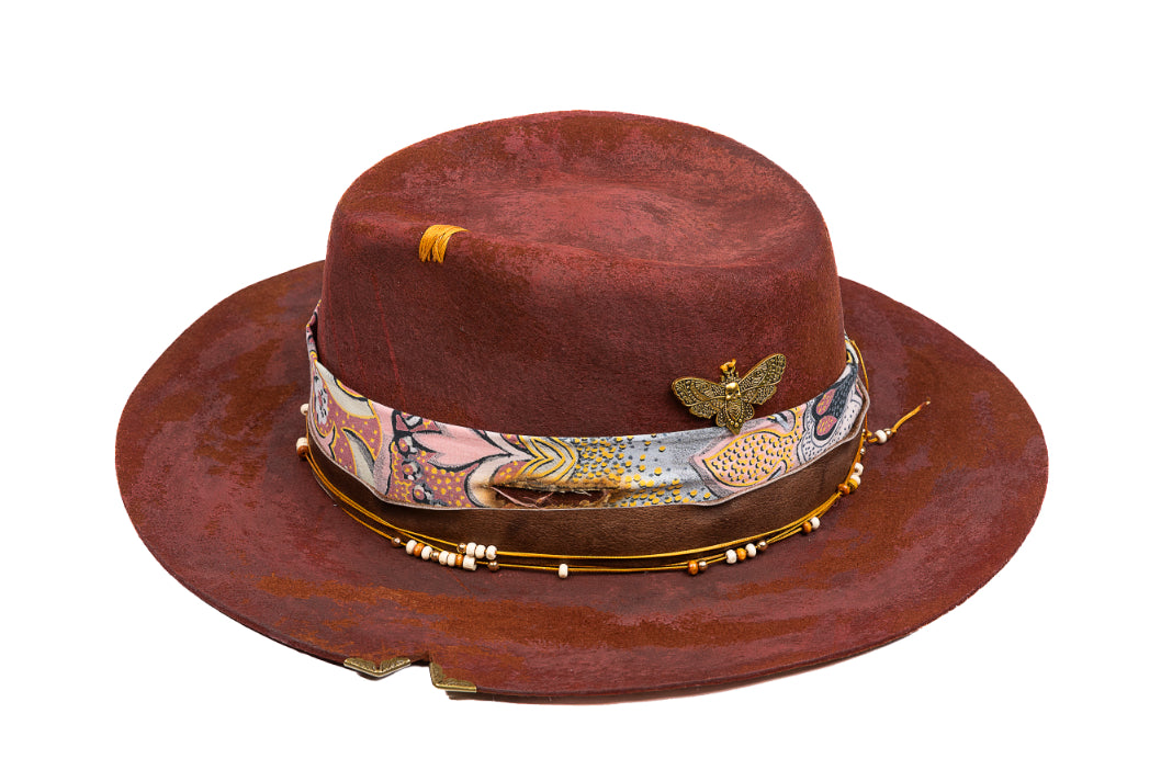 Mariposa – Distressed Terracotta Fedora with Brass Accents