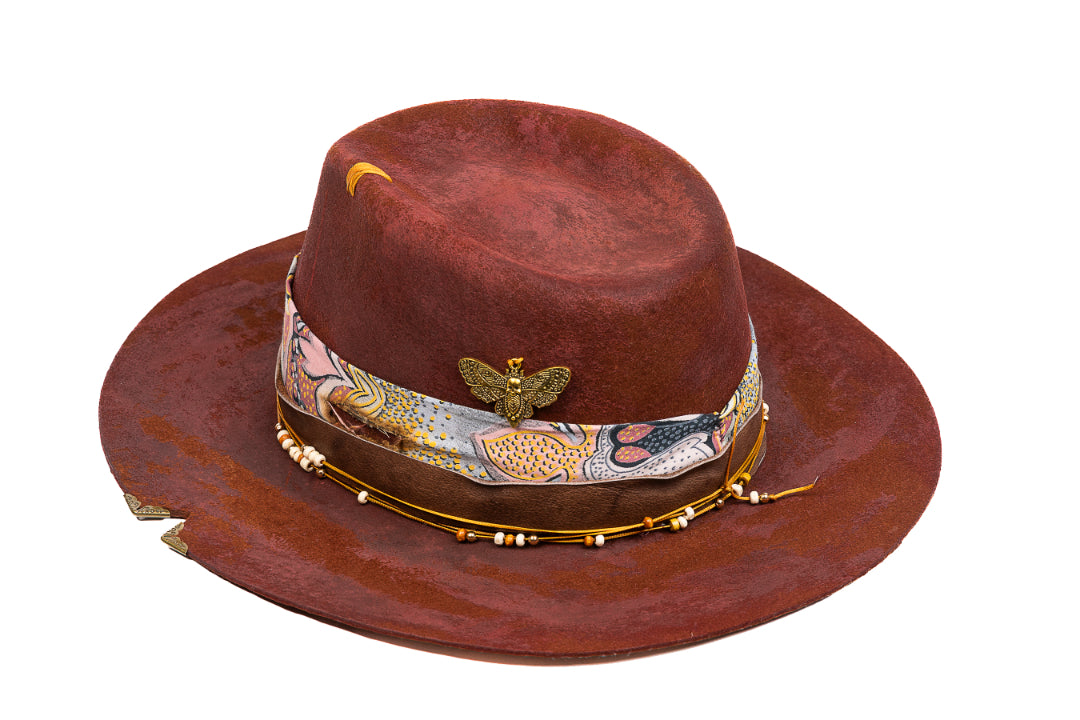Mariposa – Distressed Terracotta Fedora with Brass Accents