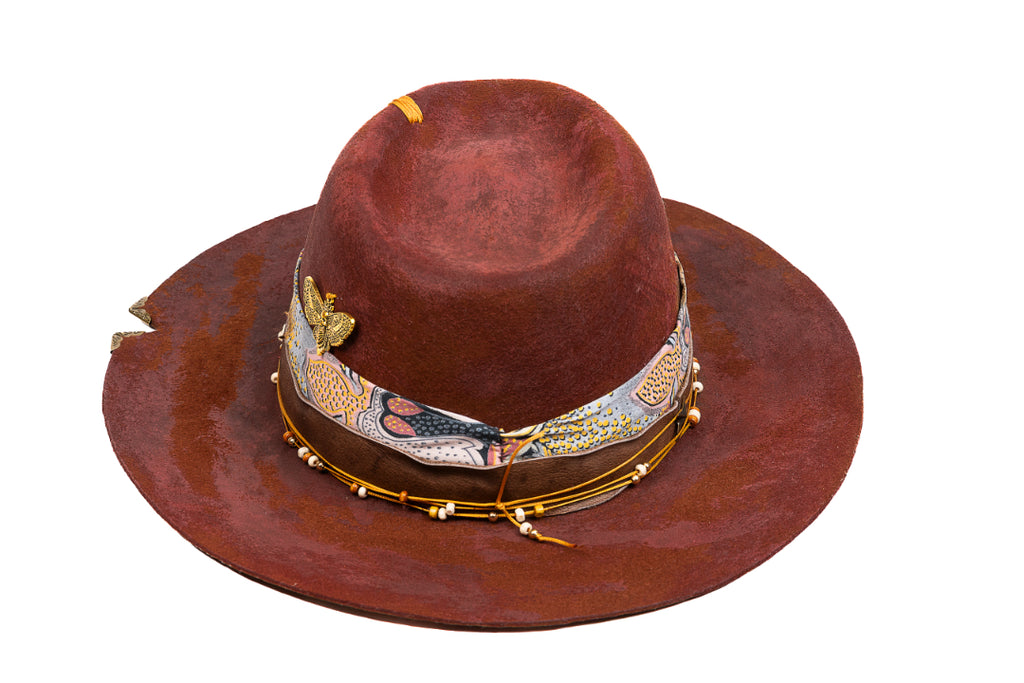 Mariposa – Distressed Terracotta Fedora with Brass Accents