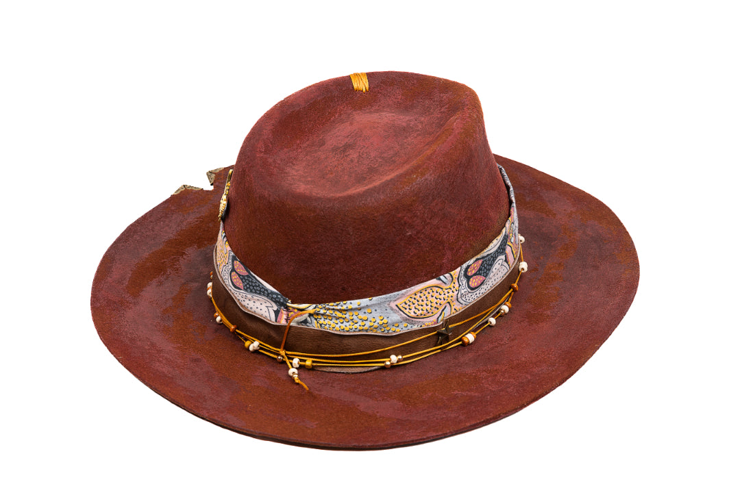 Mariposa – Distressed Terracotta Fedora with Brass Accents