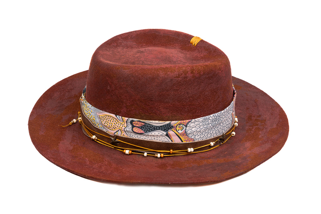 Mariposa – Distressed Terracotta Fedora with Brass Accents