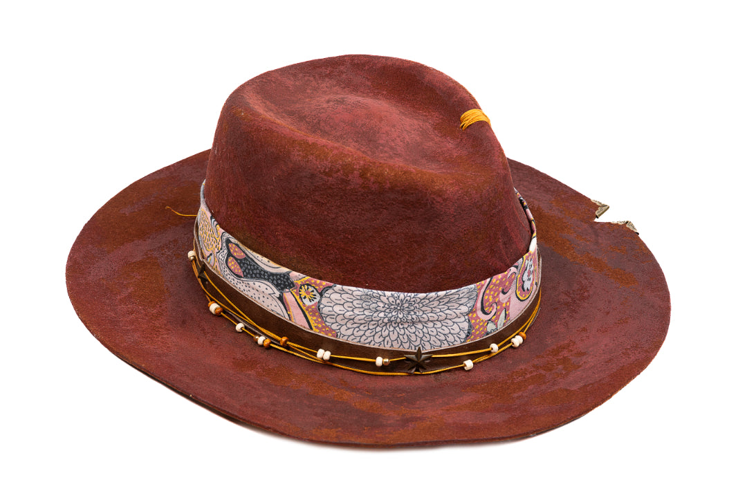 Mariposa – Distressed Terracotta Fedora with Brass Accents