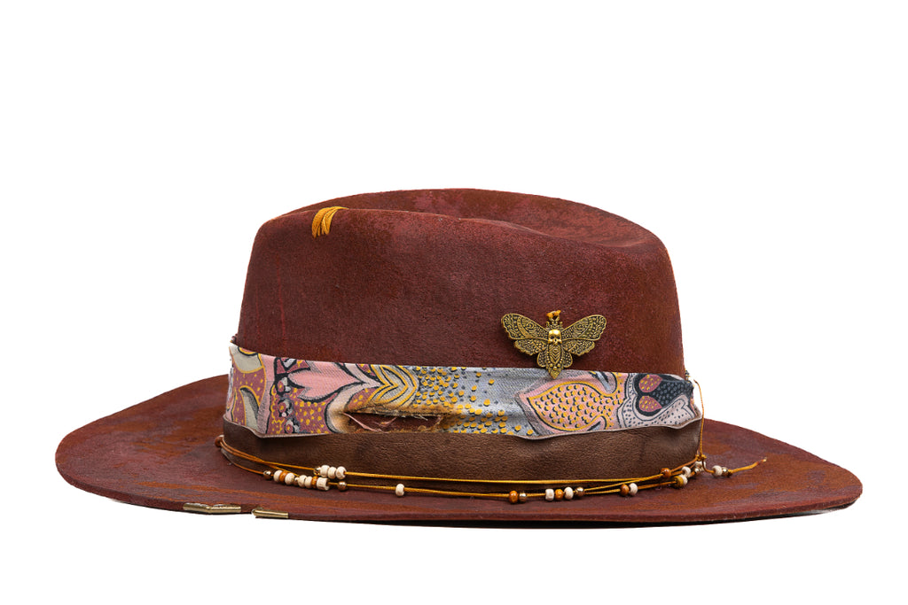 Mariposa – Distressed Terracotta Fedora with Brass Accents