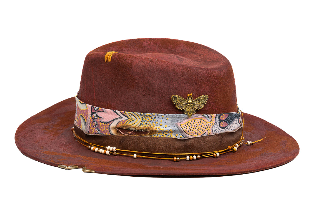 Mariposa – Distressed Terracotta Fedora with Brass Accents