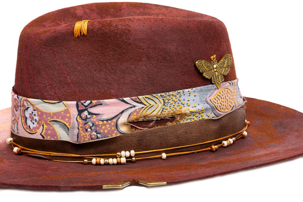 Mariposa – Distressed Terracotta Fedora with Brass Accents