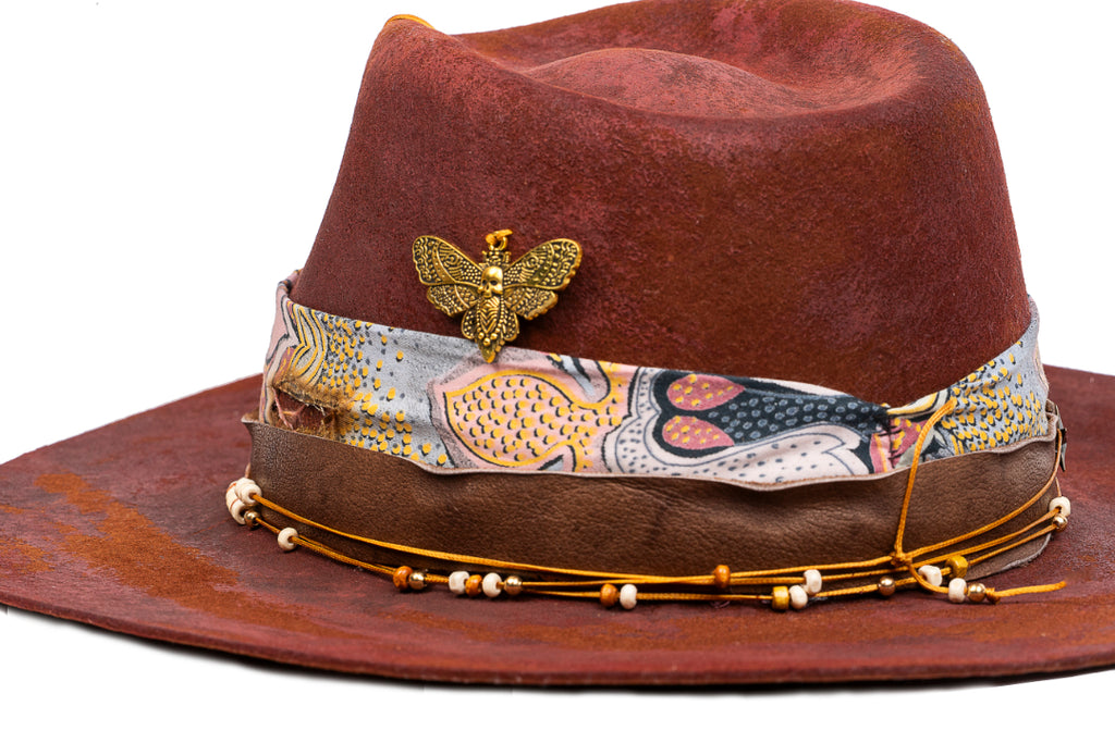 Mariposa – Distressed Terracotta Fedora with Brass Accents