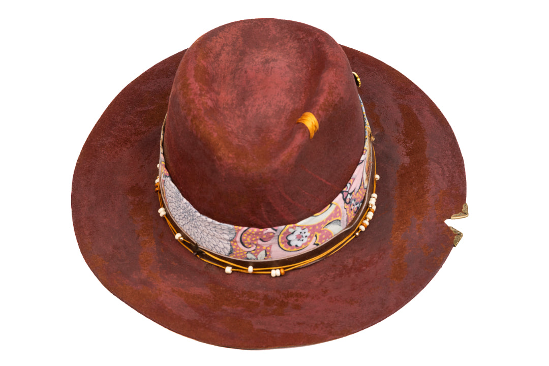 Mariposa – Distressed Terracotta Fedora with Brass Accents