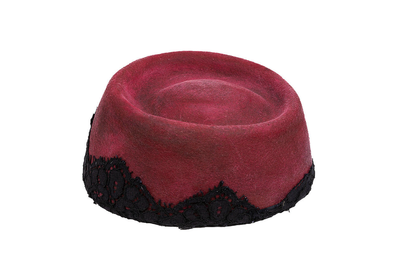 Velvet Noir – Artisan Pillbox Hat with Guipure Lace Detail