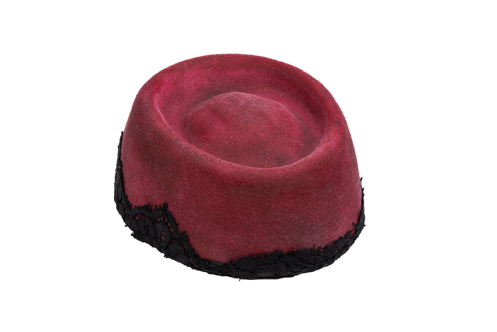 Velvet Noir – Artisan Pillbox Hat with Guipure Lace Detail