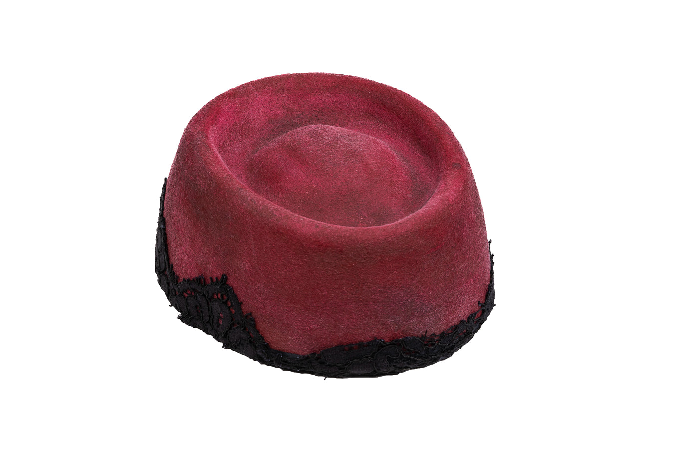 Velvet Noir – Artisan Pillbox Hat with Guipure Lace Detail