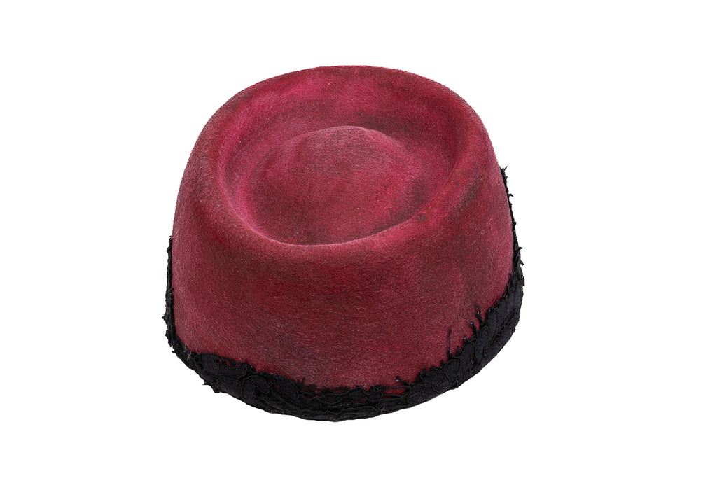 Velvet Noir – Artisan Pillbox Hat with Guipure Lace Detail