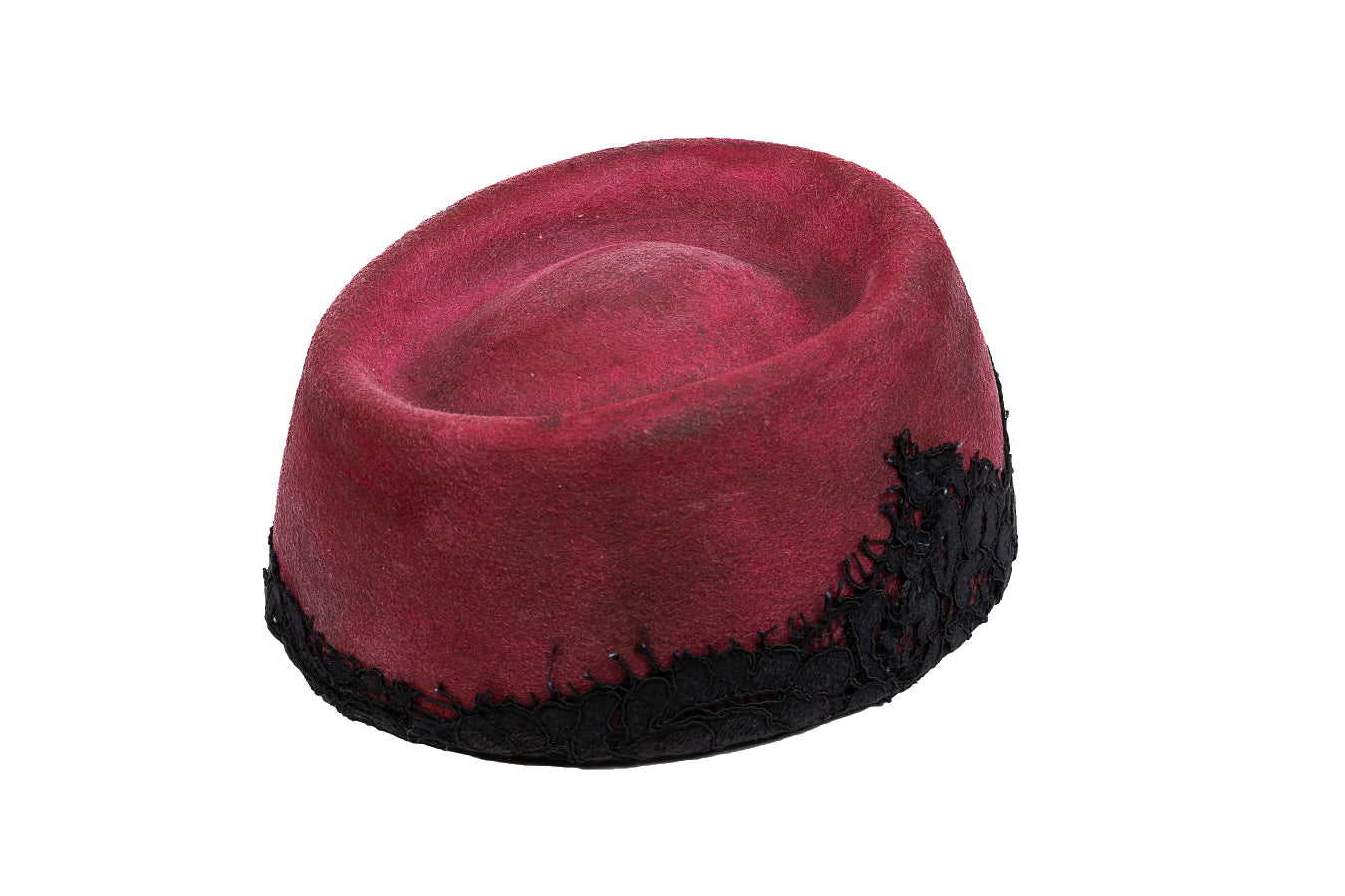 Velvet Noir – Artisan Pillbox Hat with Guipure Lace Detail
