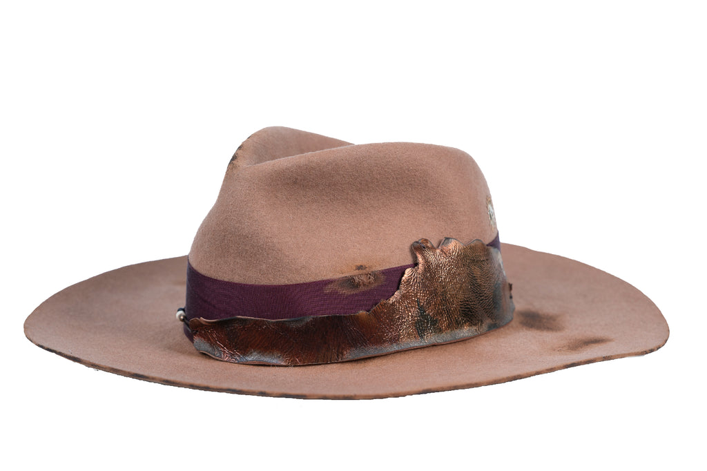 Vanguard – Distressed Brown Felt Hat with Leather Detail - size 55
