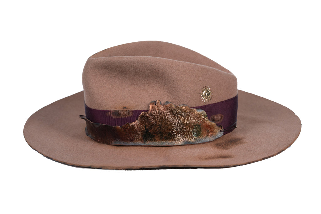 Vanguard – Distressed Brown Felt Hat with Leather Detail - size 55
