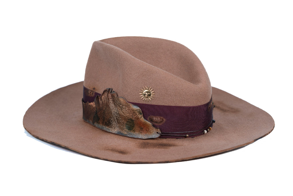 Vanguard – Distressed Brown Felt Hat with Leather Detail - size 55