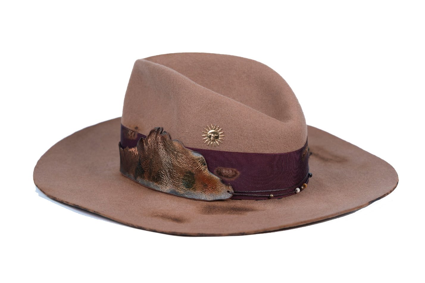 Vanguard – Distressed Brown Felt Hat with Leather Detail - size 55