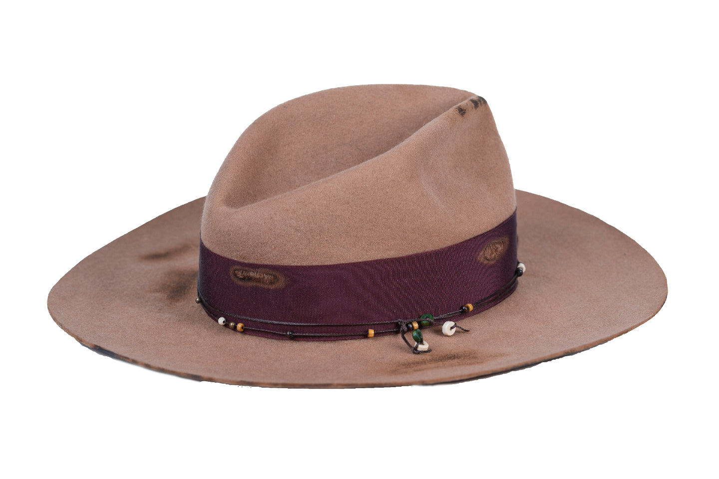Vanguard – Distressed Brown Felt Hat with Leather Detail - size 55