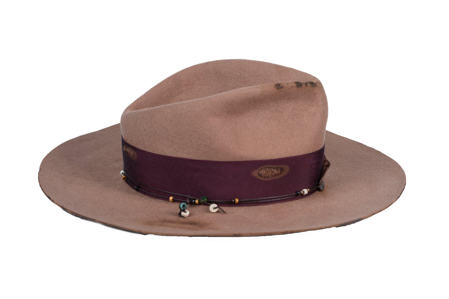 Vanguard – Distressed Brown Felt Hat with Leather Detail - size 55