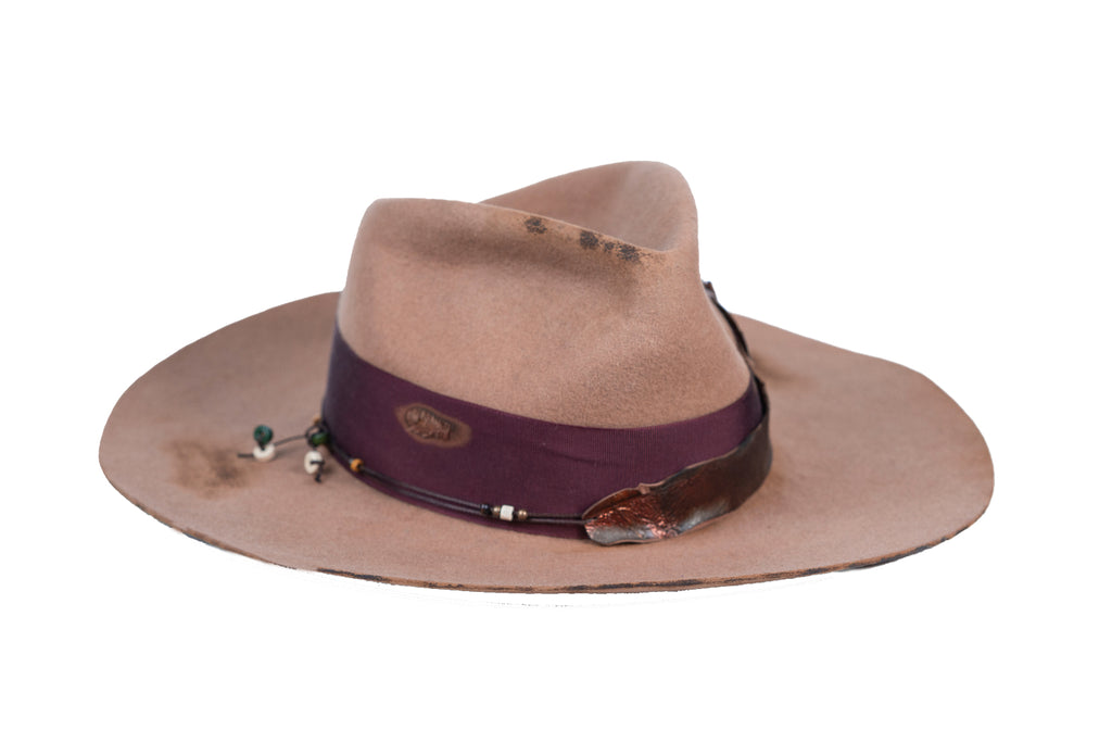 Vanguard – Distressed Brown Felt Hat with Leather Detail - size 55
