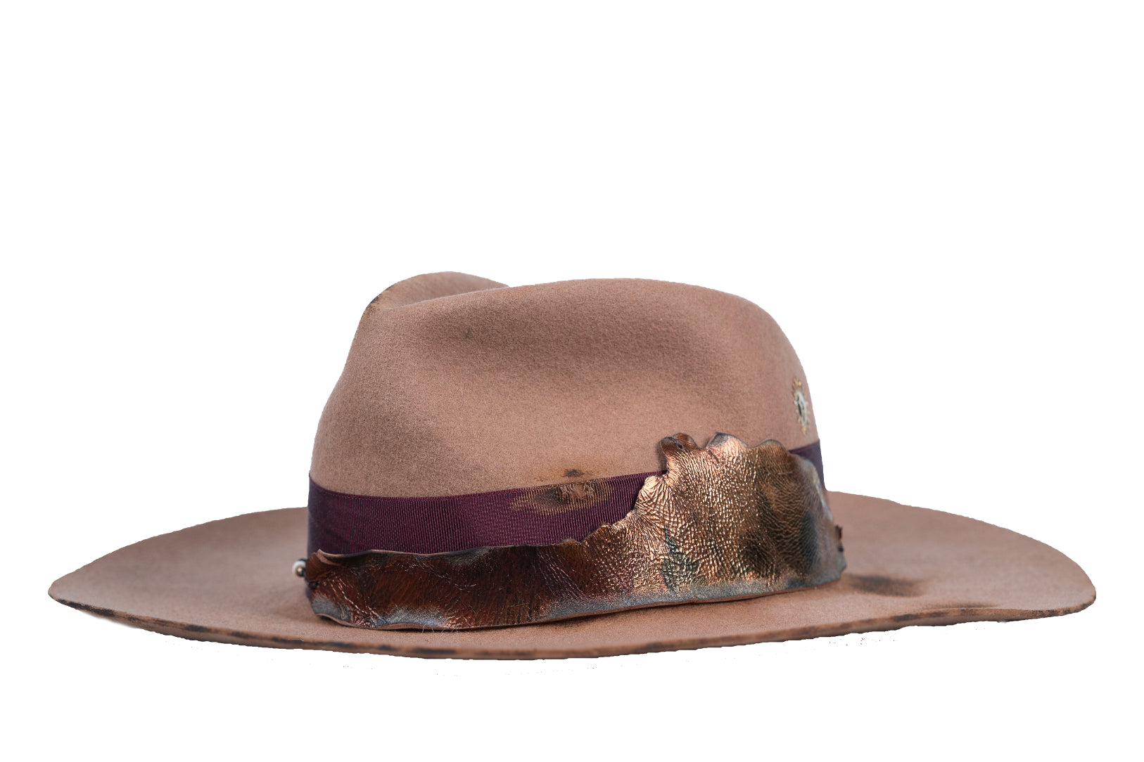 Vanguard – Distressed Brown Felt Hat with Leather Detail - size 55
