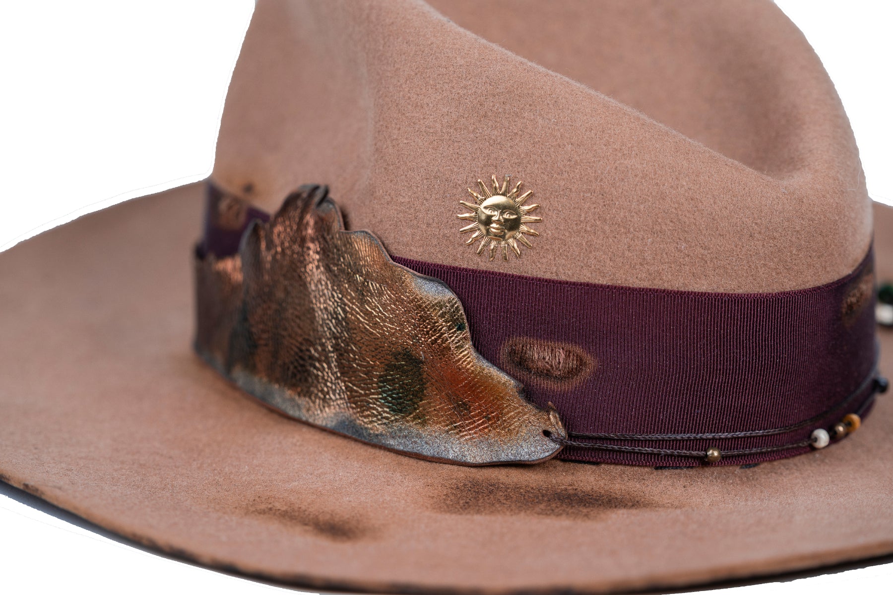 Vanguard – Distressed Brown Felt Hat with Leather Detail - size 55