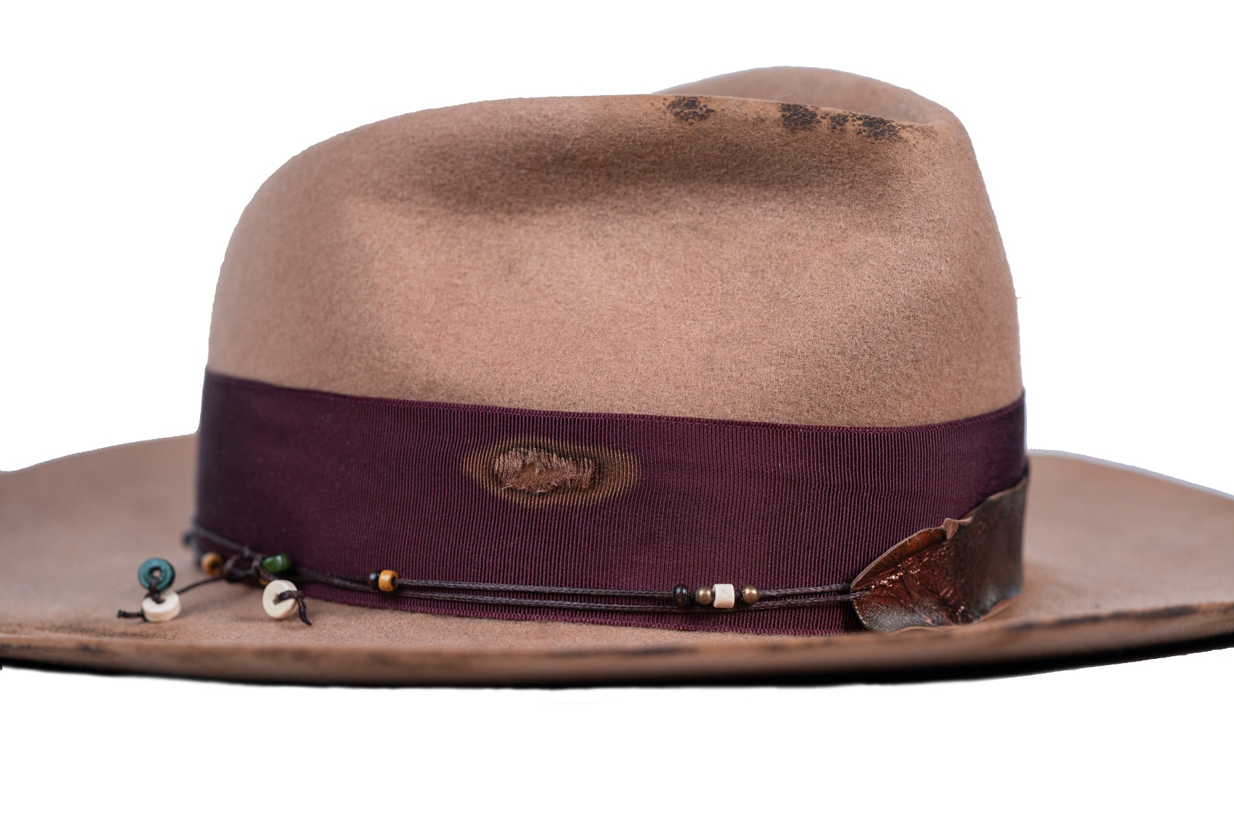 Vanguard – Distressed Brown Felt Hat with Leather Detail - size 55