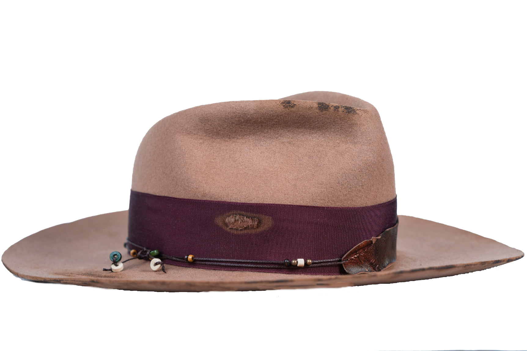 Vanguard – Distressed Brown Felt Hat with Leather Detail - size 55
