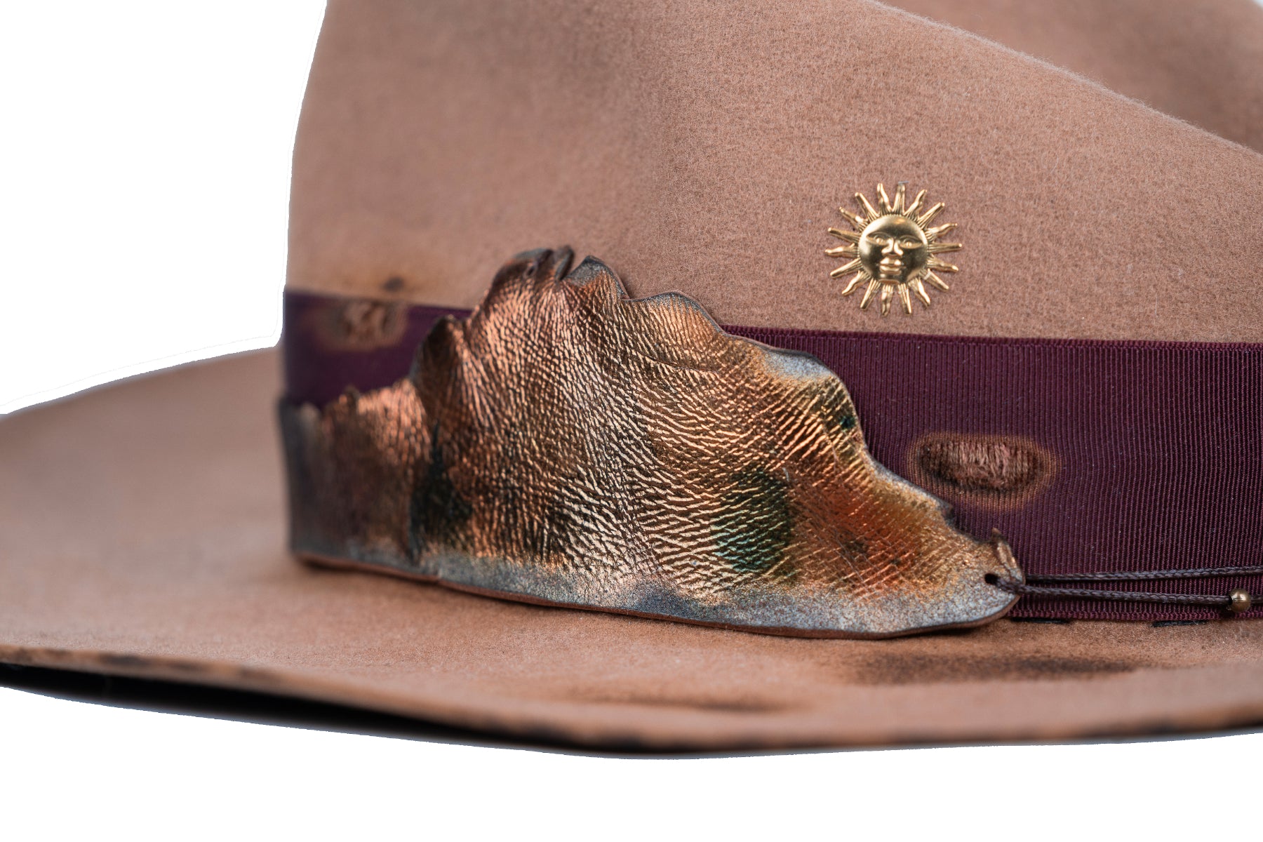 Vanguard – Distressed Brown Felt Hat with Leather Detail - size 55