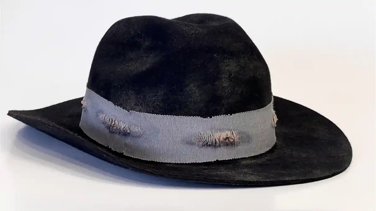 Drifter — Handcrafted Distressed Fedora with Grey Ribbon & Burn Accents