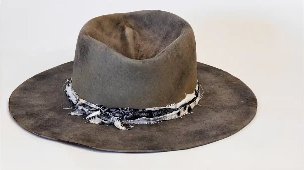 DUSTLINE — Handcrafted Distressed Grey Fedora with Frayed Textile Band