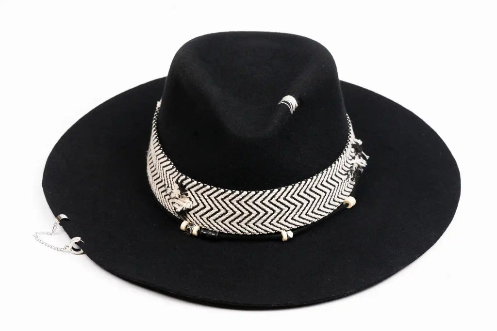 Linea – Black Fedora with Chevron Band & Silver Details