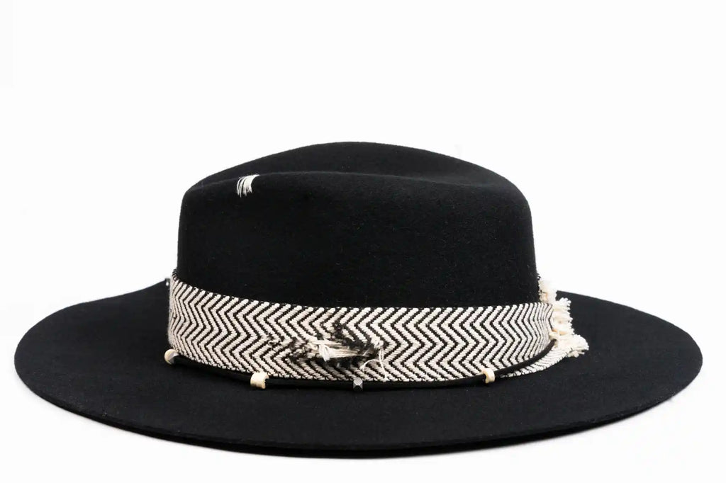 Linea – Black Fedora with Chevron Band & Silver Details