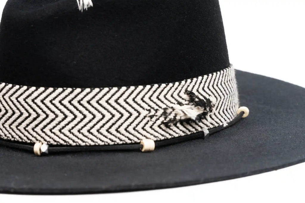 Linea – Black Fedora with Chevron Band & Silver Details