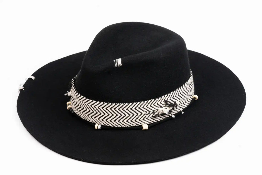 Linea – Black Fedora with Chevron Band & Silver Details