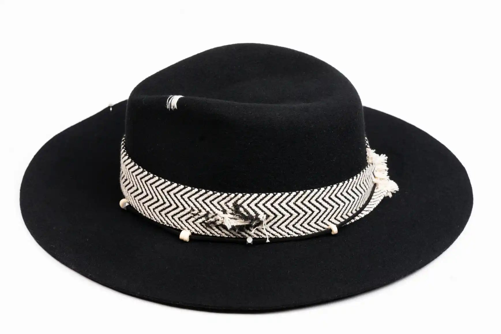 Linea – Black Fedora with Chevron Band & Silver Details